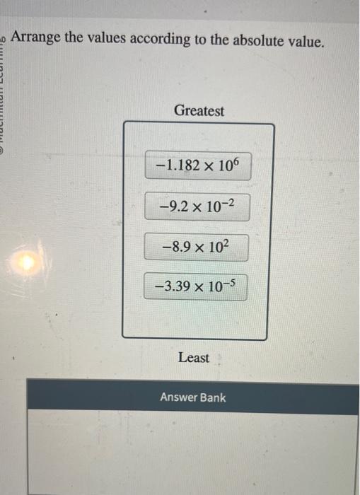 Solved Arrange the values according to the absolute value.