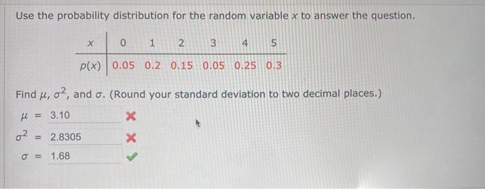 Solved Use the probability distribution for the random | Chegg.com