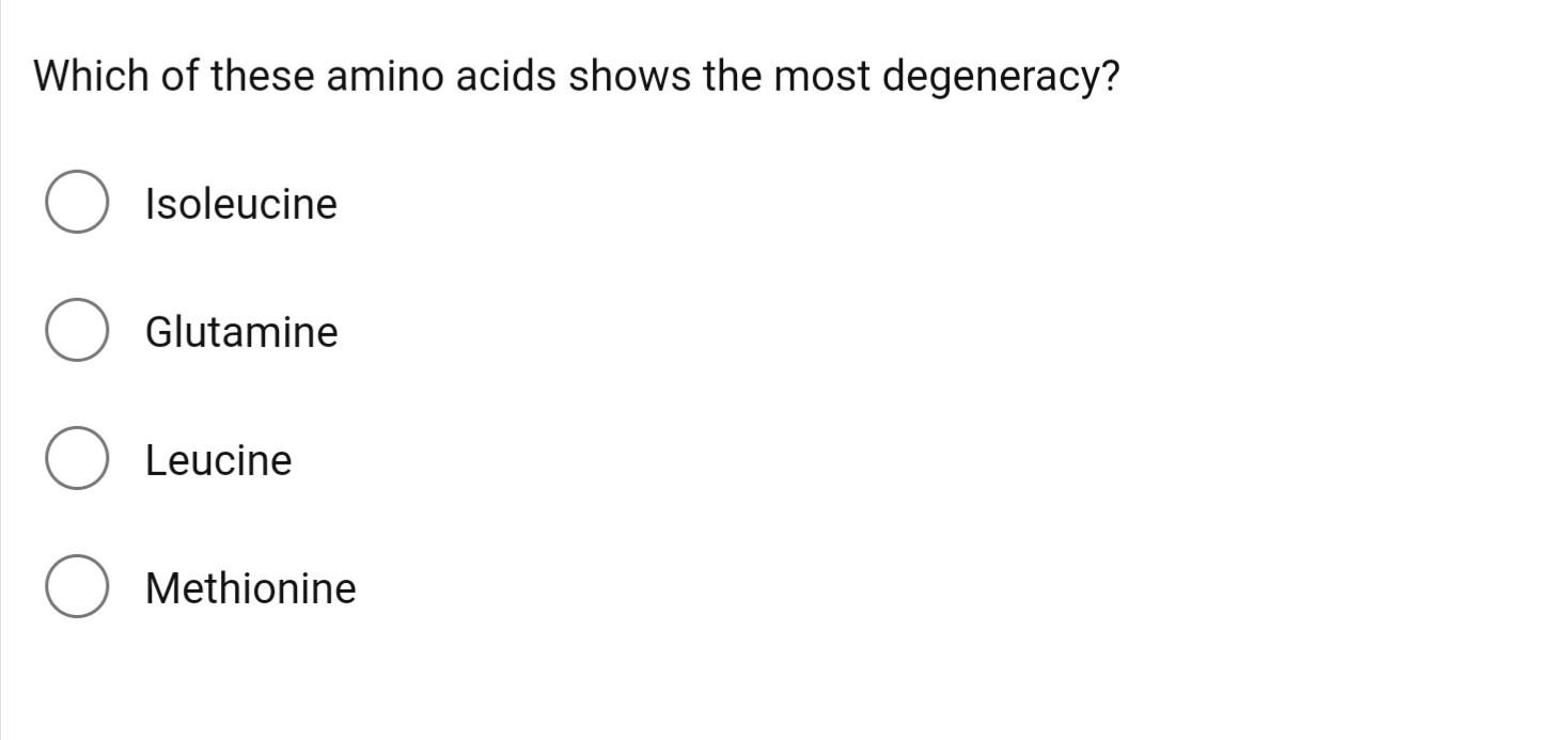 Solved Which of these amino acids shows the most degeneracy?
