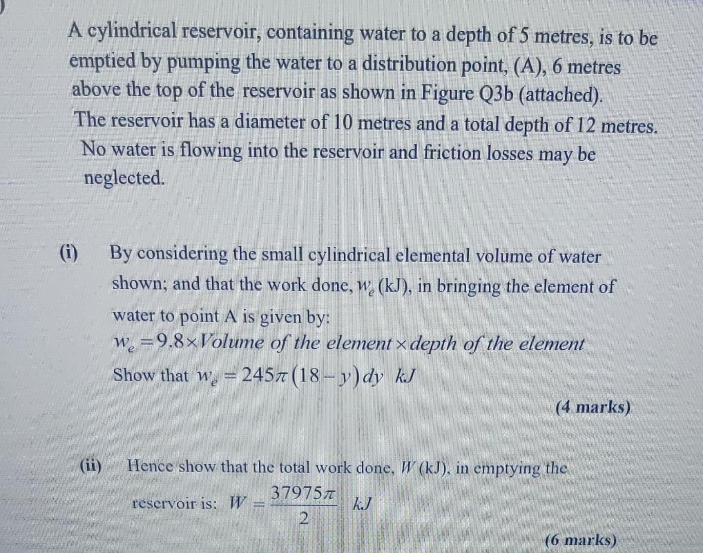 Solved A cylindrical reservoir, containing water to a depth | Chegg.com