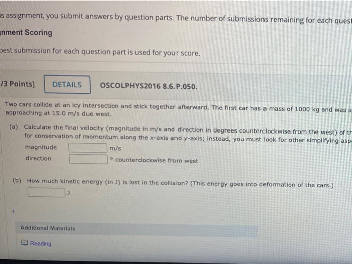 Solved 8 [ 13 Points Details Oscolphys2016 8 6 P 050 My