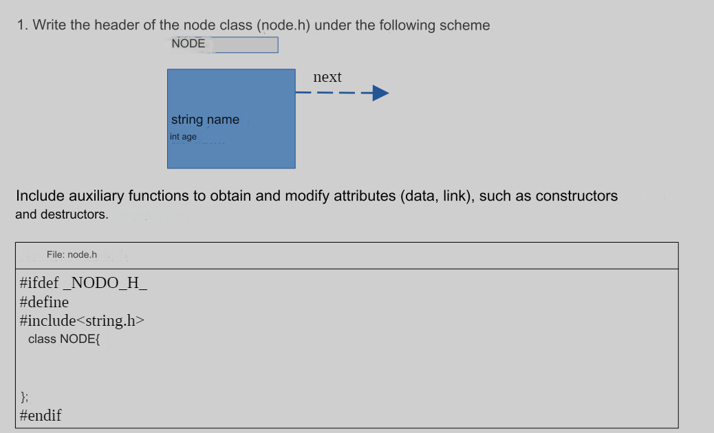 Solved Write the header of the node class (node.h) ﻿under | Chegg.com