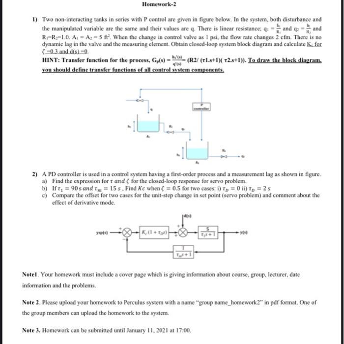 Solved Homework2 1) Two noninteracting tanks in series