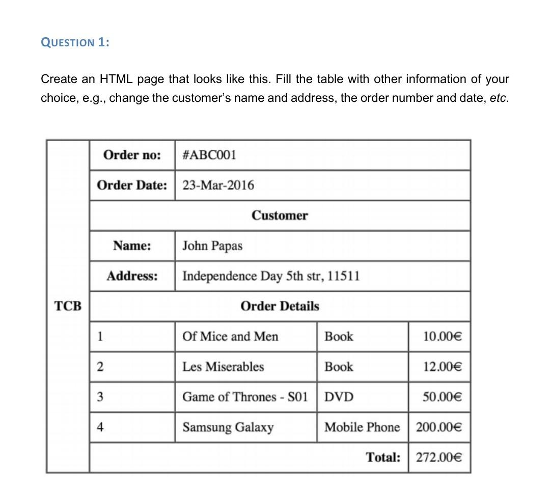 Solved QUESTION 1: Create an HTML page that looks like this. | Chegg.com