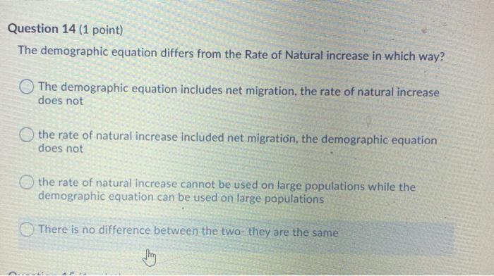 Solved Question 14 (1 point) The demographic equation | Chegg.com