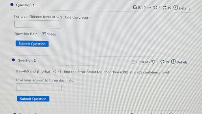 Solved For a confidence level of 96%, find the z-score