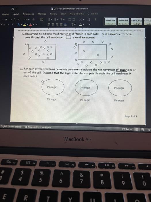 Solved 10. Use arrows to indicate the direction of diffusion | Chegg.com
