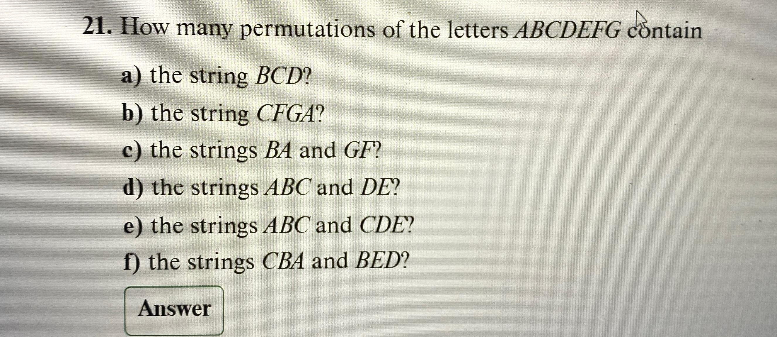 Solved How Many Permutations Of The Letters ABCDEFG | Chegg.com