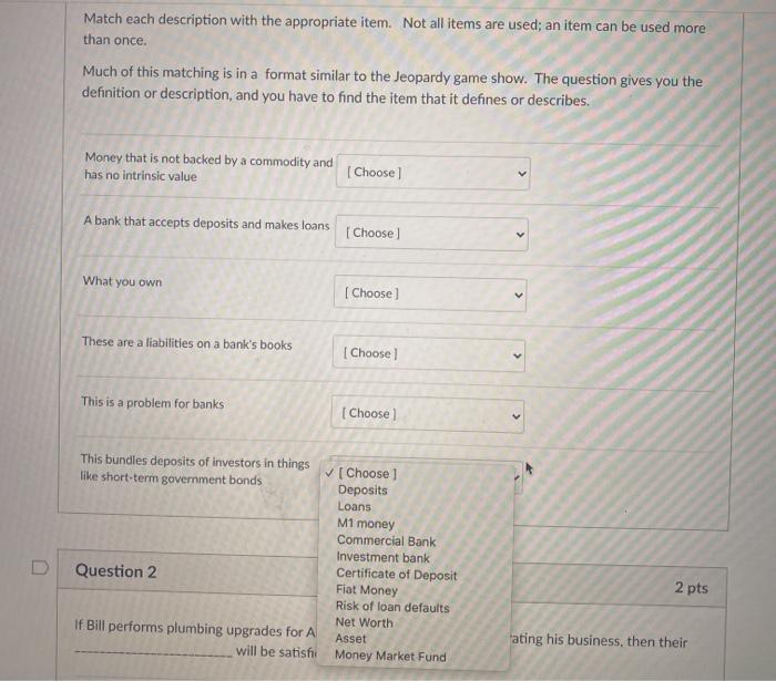 Solved Match each description with the appropriate item. Not | Chegg.com