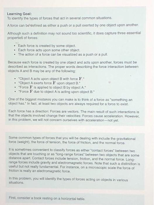 Solved Learning Goal: To identify the types of forces that | Chegg.com
