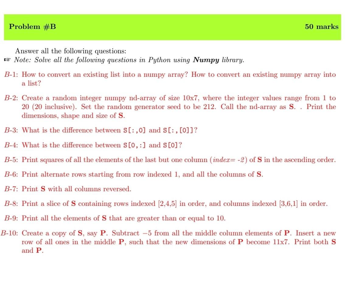 Solved Problem #B 50 marks Answer all the following | Chegg.com