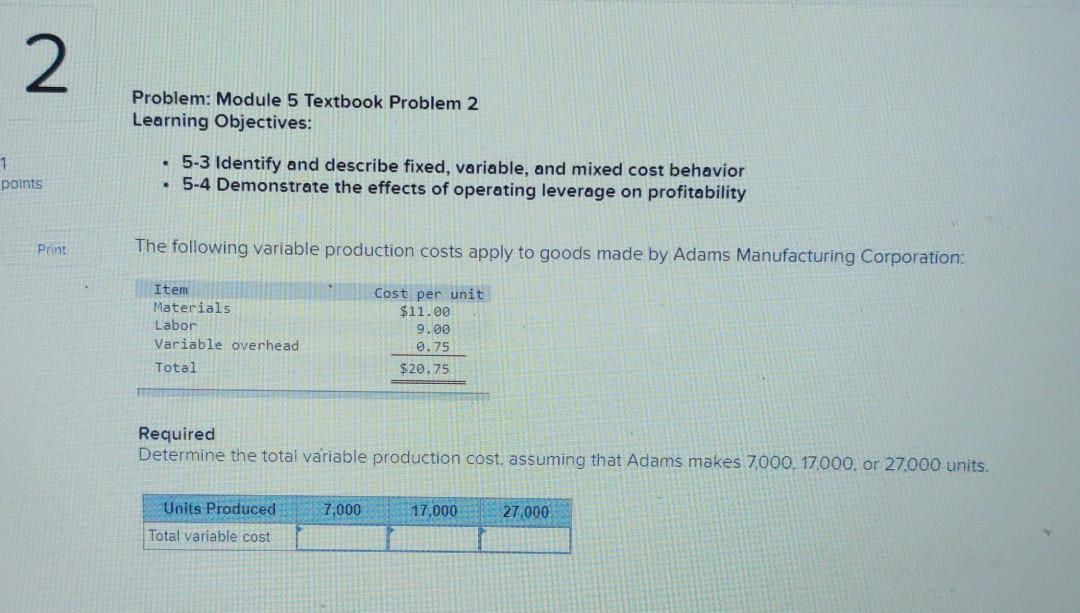 Solved 2 Problem: Module 5 Textbook Problem 2 Learning | Chegg.com