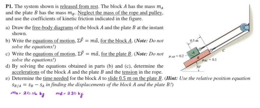 Solved P1. ﻿The system shown is released from rest. The | Chegg.com