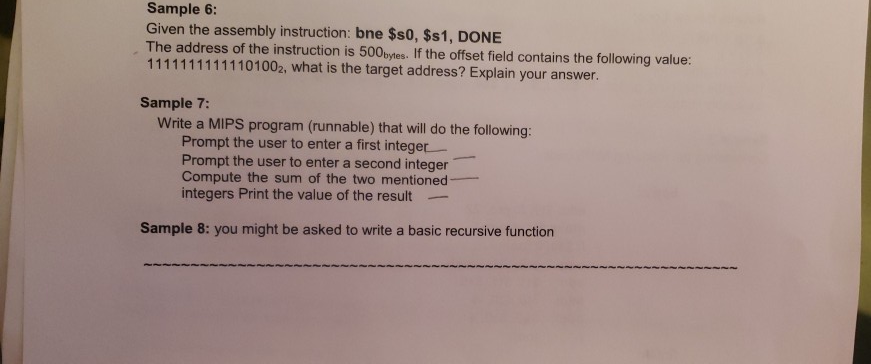 Solved Sample 6: Given the assembly instruction: bne $50, | Chegg.com