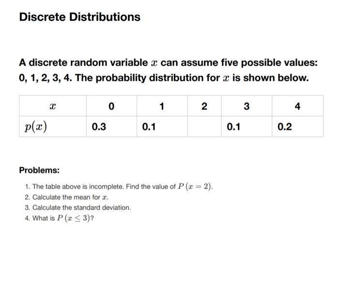 Solved Discrete Distributions A Discrete Random Variable X 