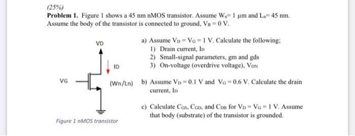Solved Problem 1. Figure 1 shows a 45 nmnMOS transistor. | Chegg.com