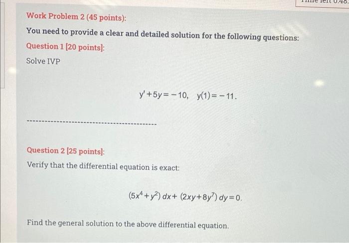 Solved Work Problem 2 (45 points): You need to provide a | Chegg.com