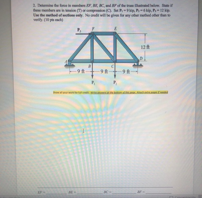 Solved 2. Determine The Force In Members EF, BE, BC, And BF | Chegg.com