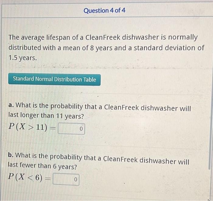 Solved The average lifespan of a CleanFreek dishwasher is
