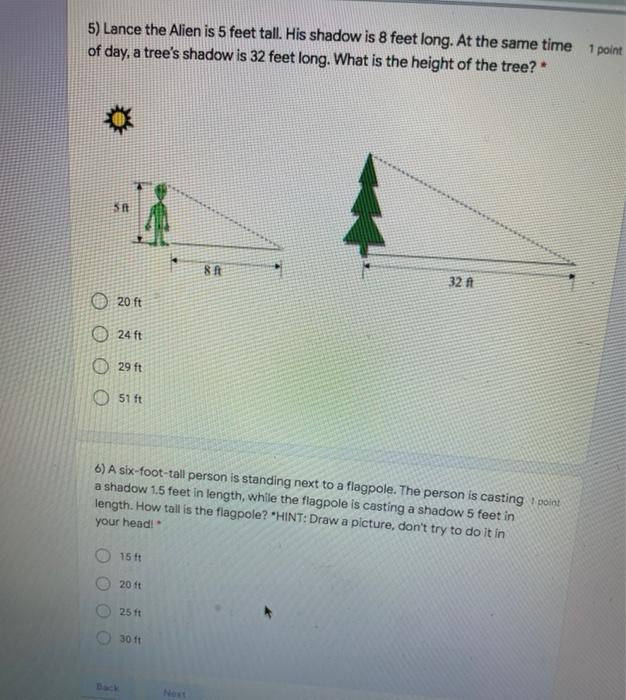 Solved 5 Lance The Alien Is 5 Feet Tall His Shadow Is 8 Chegg Com