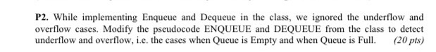 Solved P2. While implementing Enqueue and Dequeue in the | Chegg.com