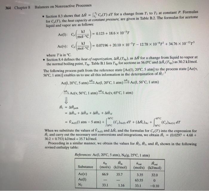 EXAMPLE 8.11 Energy Balance on a Condenser Acetone