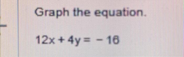 Graph the equation.
\[
12 x+4 y=-16
\]