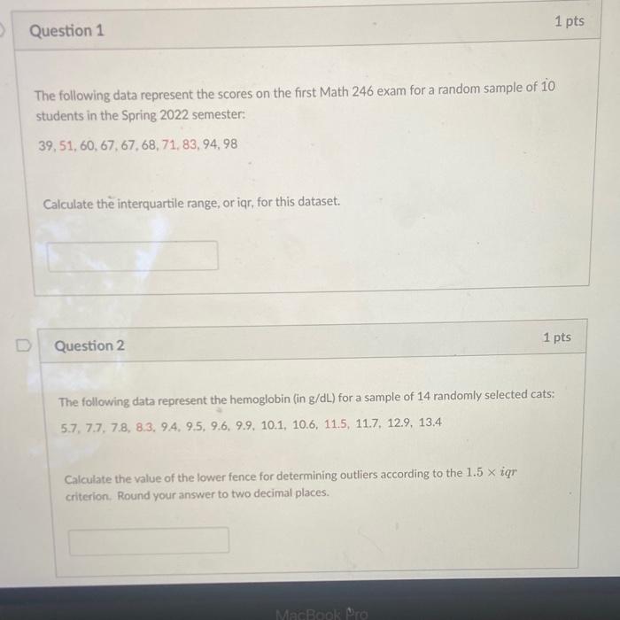 Solved The following data represent the scores on the first | Chegg.com