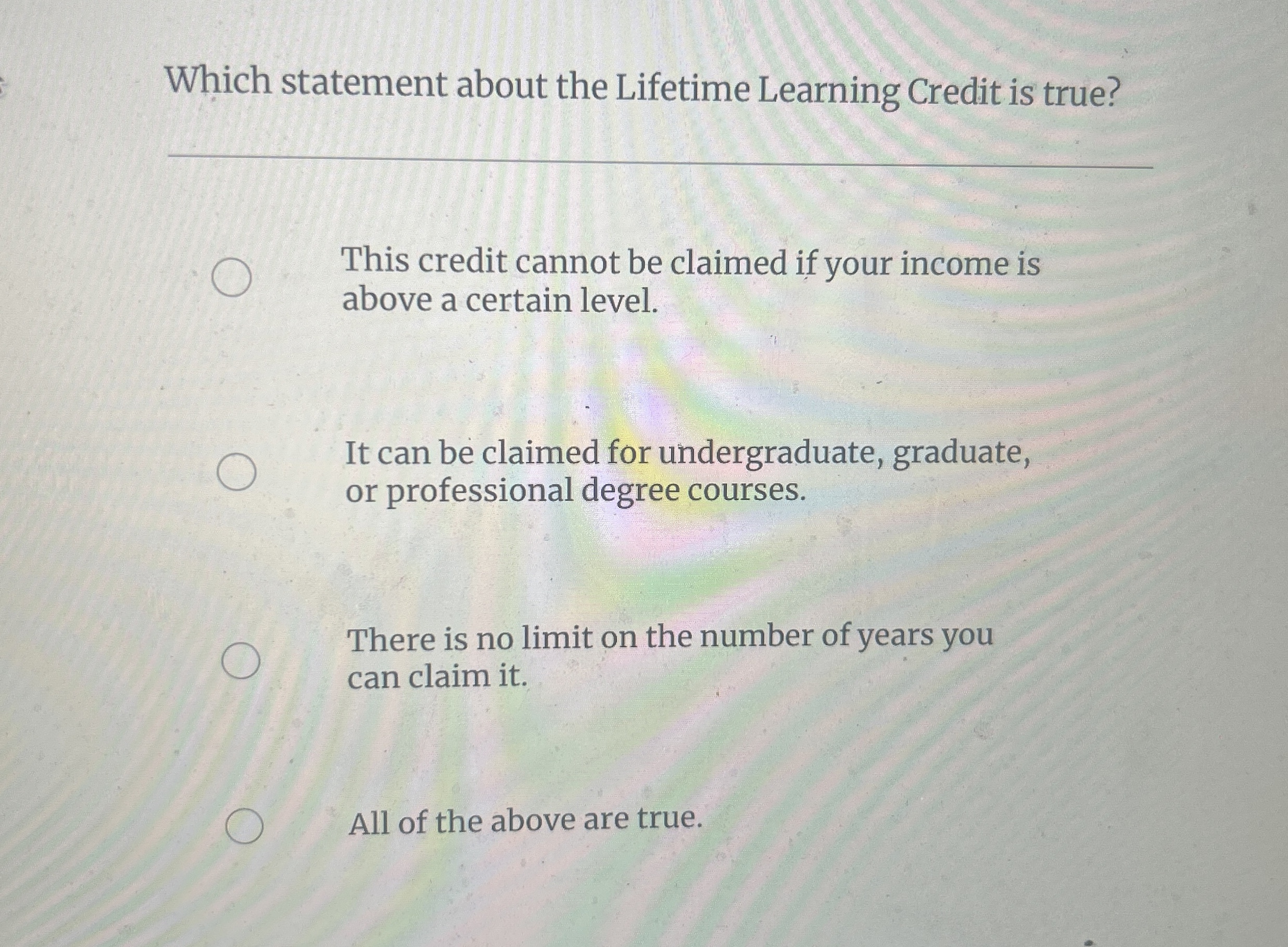 Solved Which statement about the Lifetime Learning Credit is | Chegg.com