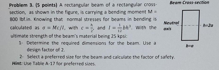 Solved Beam Cross-section Problem 3. (5 points) A | Chegg.com