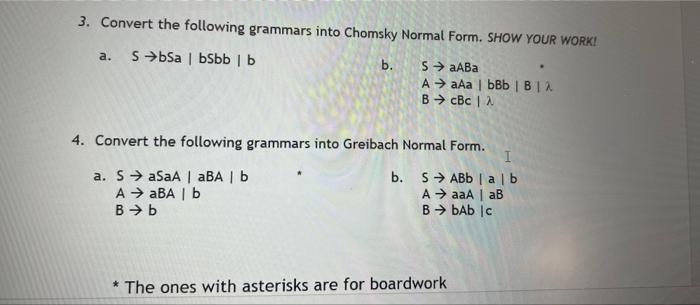 Solved 3. Convert The Following Grammars Into Chomsky Normal | Chegg.com