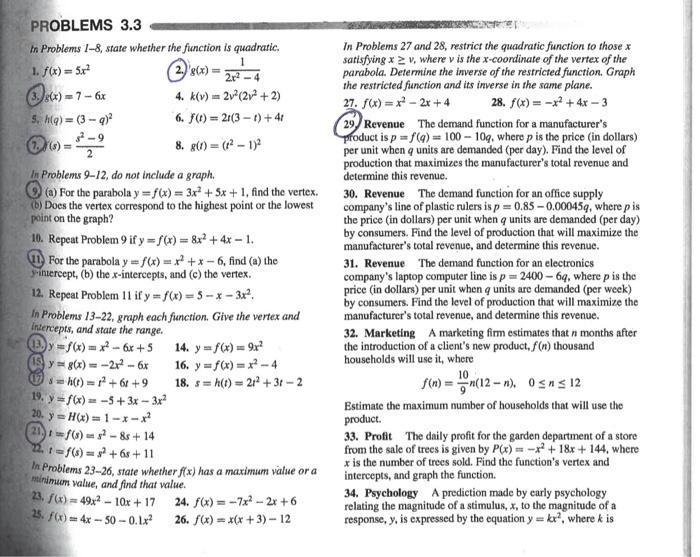 Solved (n=" PROBLEMS 3.3 in Problems 1-8, state whether the | Chegg.com