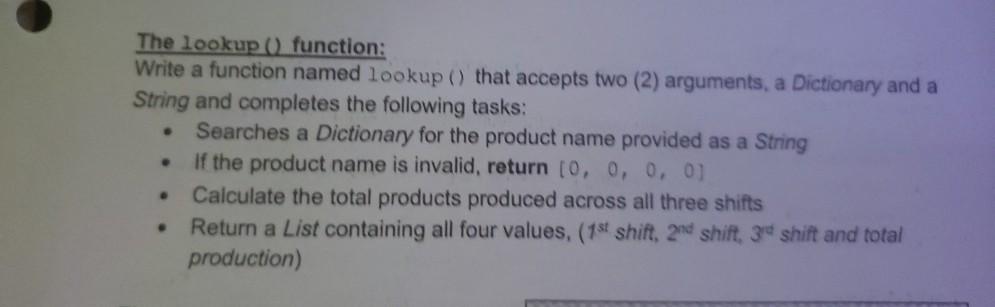 Solved The lookup () function: Write a function named | Chegg.com
