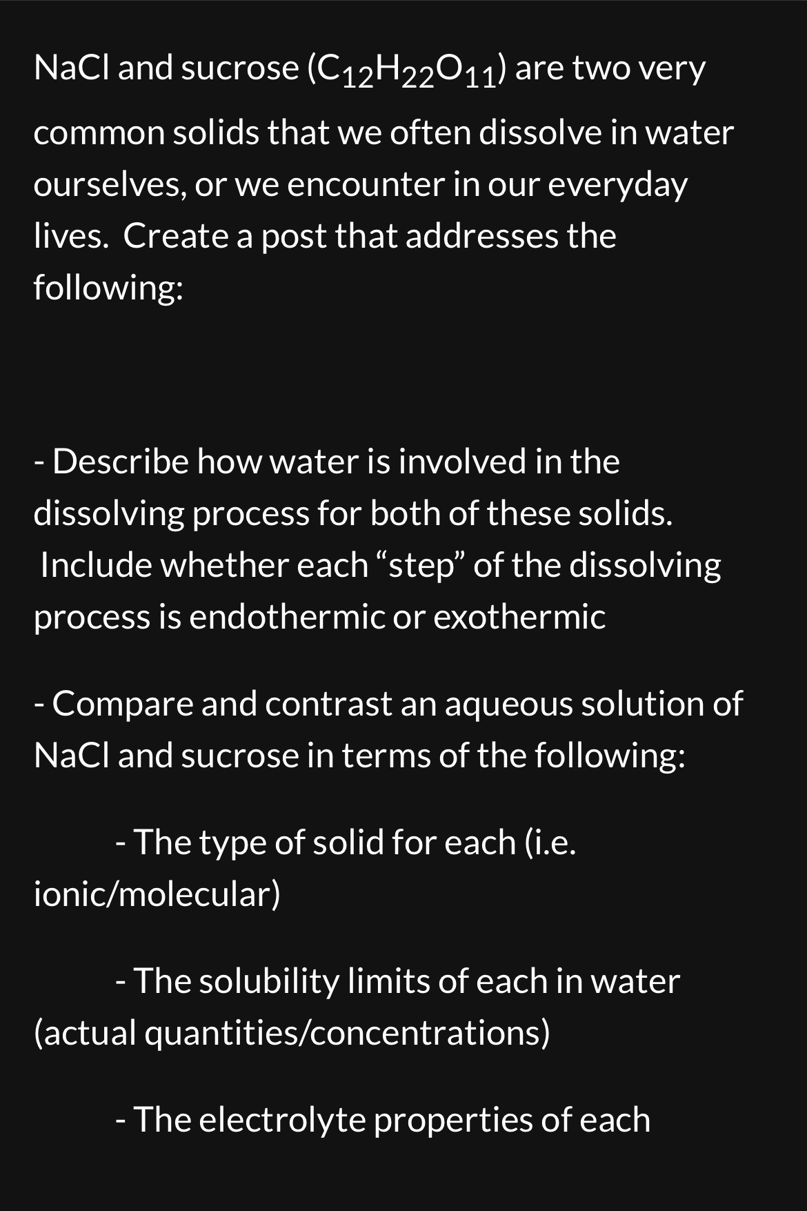 Solved NaCl and sucrose (C12H22O11) ﻿are two very common | Chegg.com