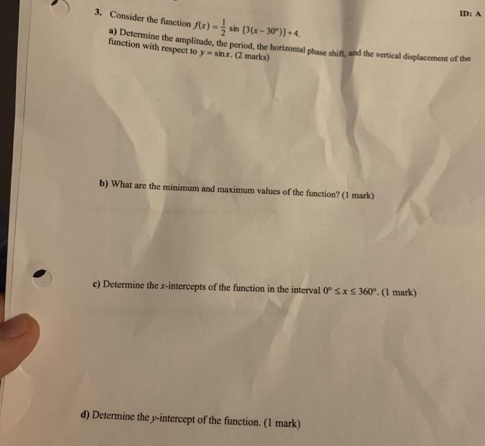 Solved ID: A 3. Consider the function f(x) = sin [3(x - | Chegg.com