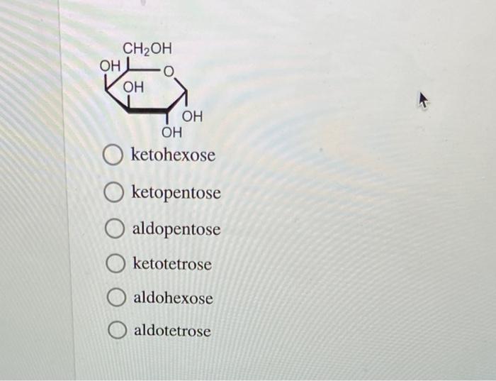 ketohexose
ketopentose
aldopentose
ketotetrose
aldohexose
aldotetrose