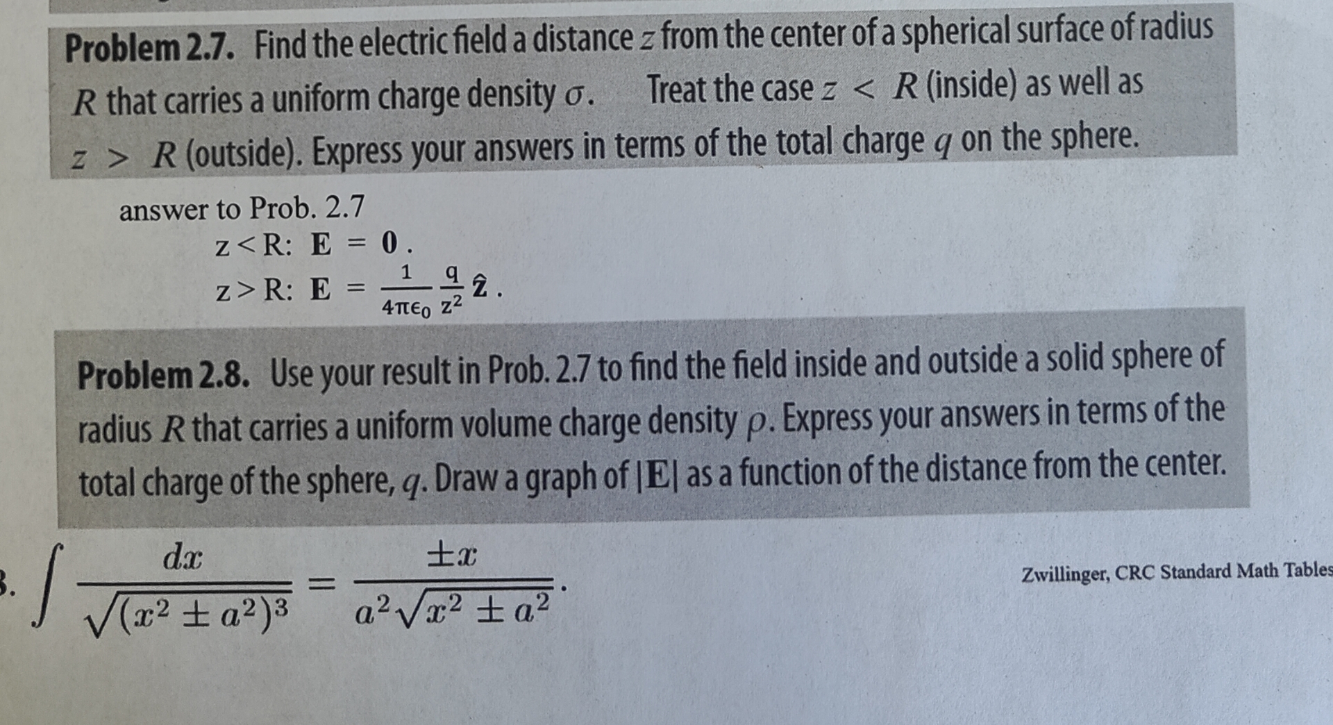 Solved Problem 2.7. ﻿Find the electric field a distance z | Chegg.com