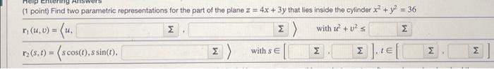 Solved (1 point) Find two parametric representations for the | Chegg.com