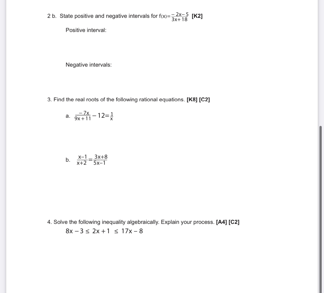 Solved 2 ﻿b. ﻿State positive and negative intervals for | Chegg.com
