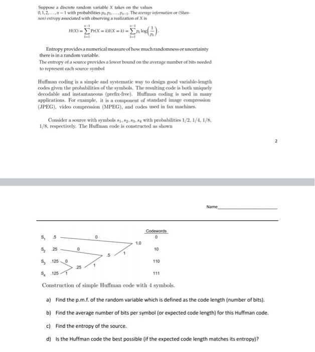 Solved Suppose a discrete random variable X takes on the | Chegg.com