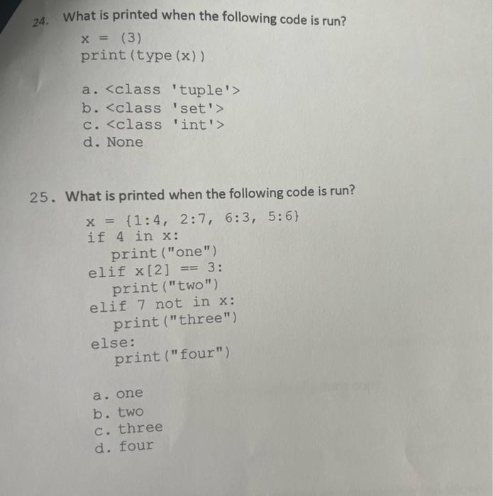 Solved 18. Which of the following code blocks will print | Chegg.com