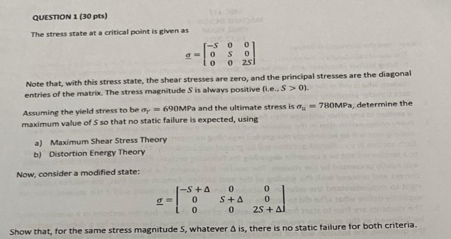 Solved Question Pts The Stress State At A Critical