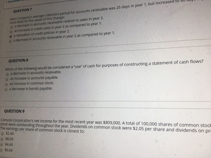 Solved Questl Allen Company s Average Collection Period For Chegg