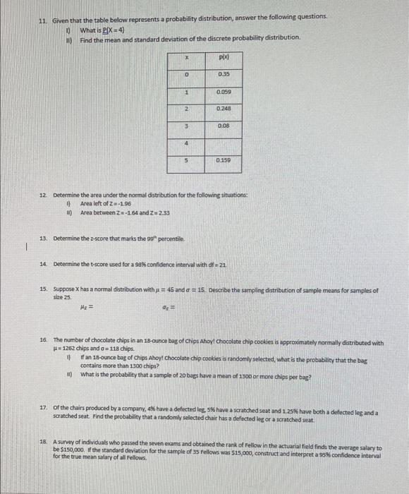 Solved 11. Given that the table below represents a | Chegg.com