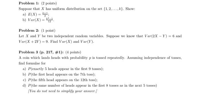 Solved Problem 1: (2 Points) Suppose That X Has Uniform | Chegg.com