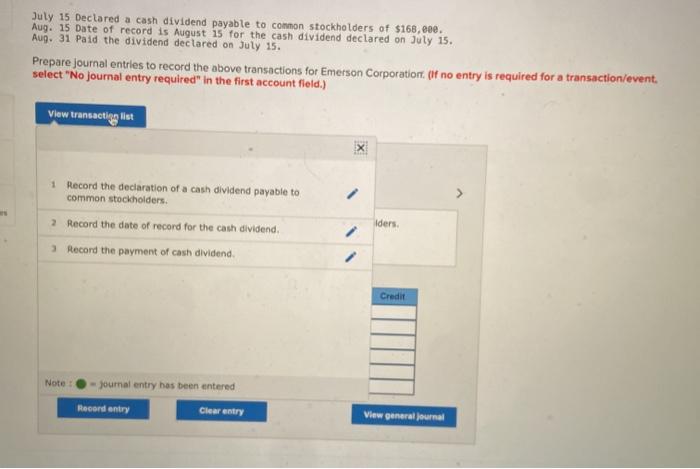 Solved July 15 Declared A Cash Dividend Payable To Common | Chegg.com