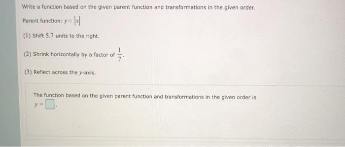 Solved Write a function based on the given parent function | Chegg.com
