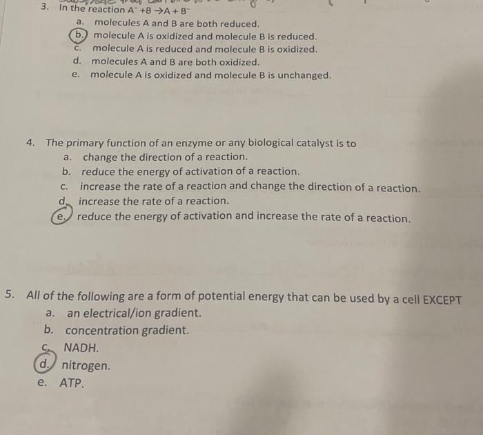 Solved 3. In the reaction A−+B→A+B− a. molecules A and B are | Chegg.com
