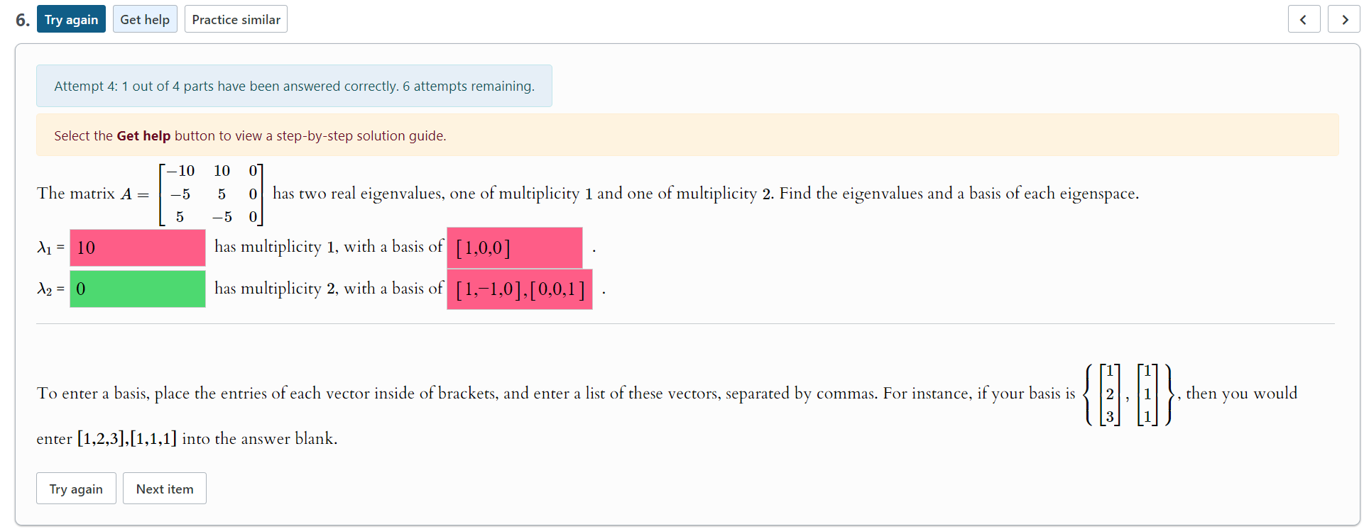 Solved The Matrix A=[-10100-5505-50] ﻿has Two Real 