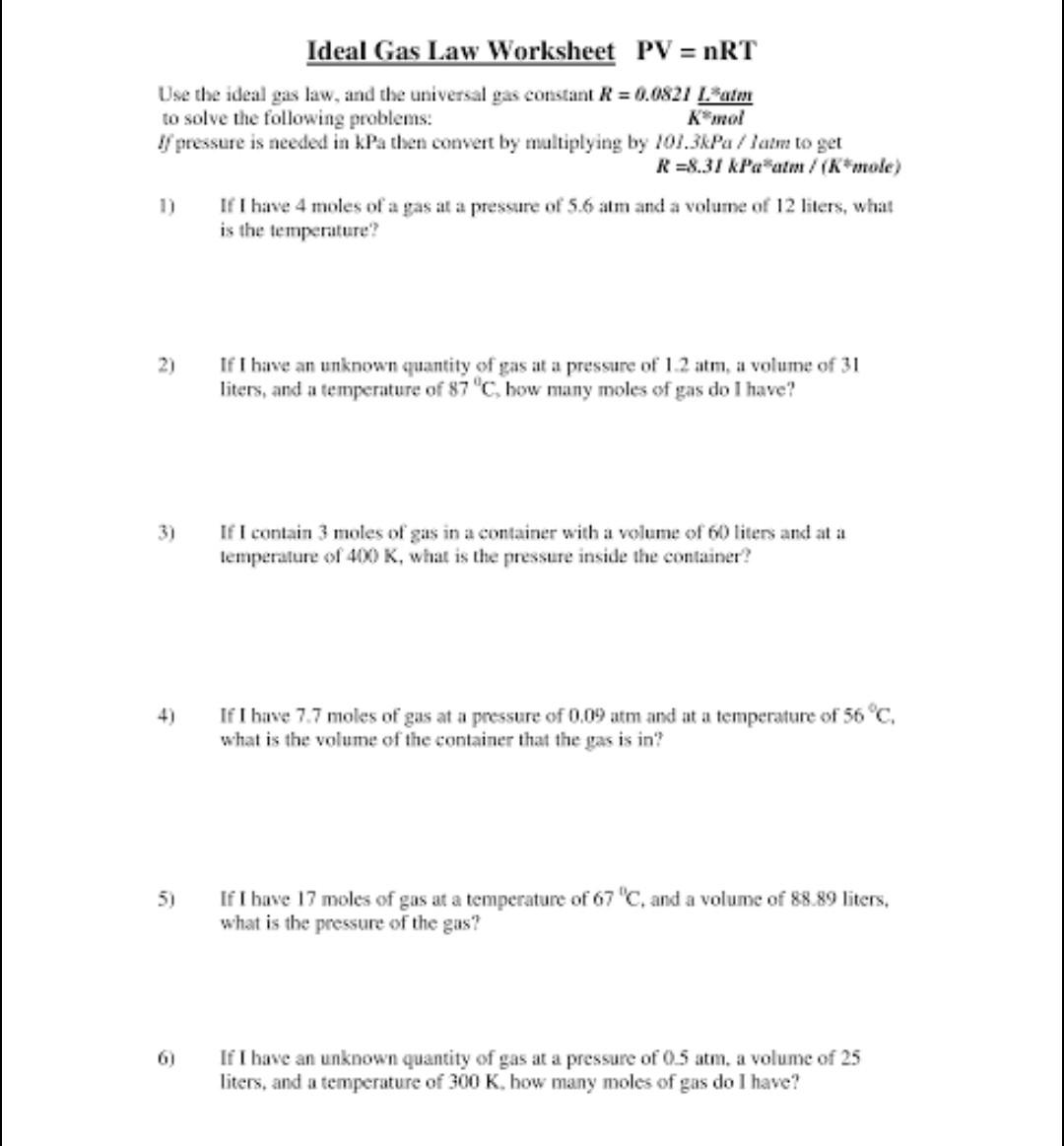 Ideal Gas Law Practice Problems 